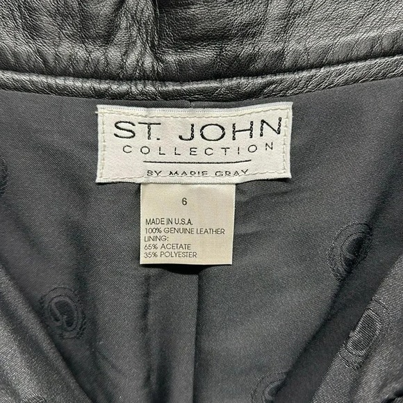 St John Sport Genuine Leather Straight Leg Trouser Pants Pant Black Women Size 6 - Picture 7 of 14